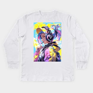 HEADPHONE GAL 3333 - NEOTOKIO3 100%ドPE / DREAM BIG | Anime Manga Kawaii Anime Girl Pop Art 3D | PROUD OTAKU Kids Long Sleeve T-Shirt